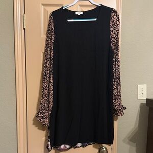 Umgee Black Dress with Pink Animal Print Sleeves